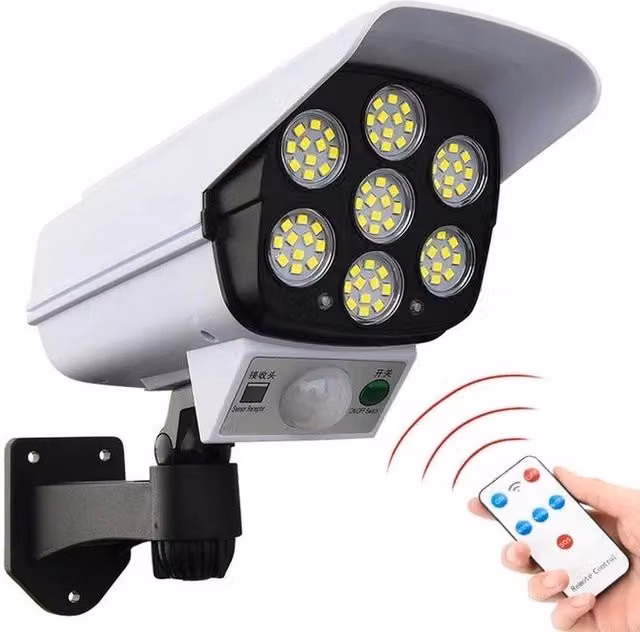 FLAVORA 77 LED Solar Power PIR Motion Sensor Fake Camera Wall Light in White – 1