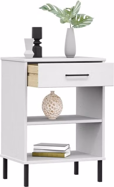 Berkfield Home Oslo White Solid Wood Pine Console Cabinet with Metal Legs – 1
