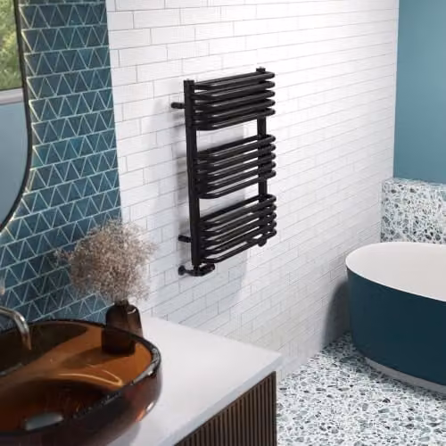 UK Radiators Crossmoor Black Round Tube Designer Heated Towel Rail, H: 73.6 cm x W: 50 cm – 2