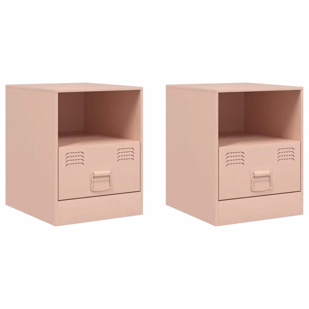 Berkfield Home Set of 2 Pink Metal Bedside Cabinets, W/D/H: 34.5 x 39 x 44 cm – 1