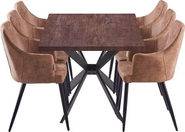 Life Interiors Zarah Duke Dining Set with Rectangular Wood Table and 6 Beige Chairs