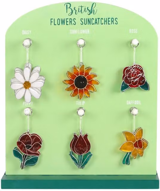 KDMK Set of 24 Multicolour Floral Glass Suncatcher Pendants in Green