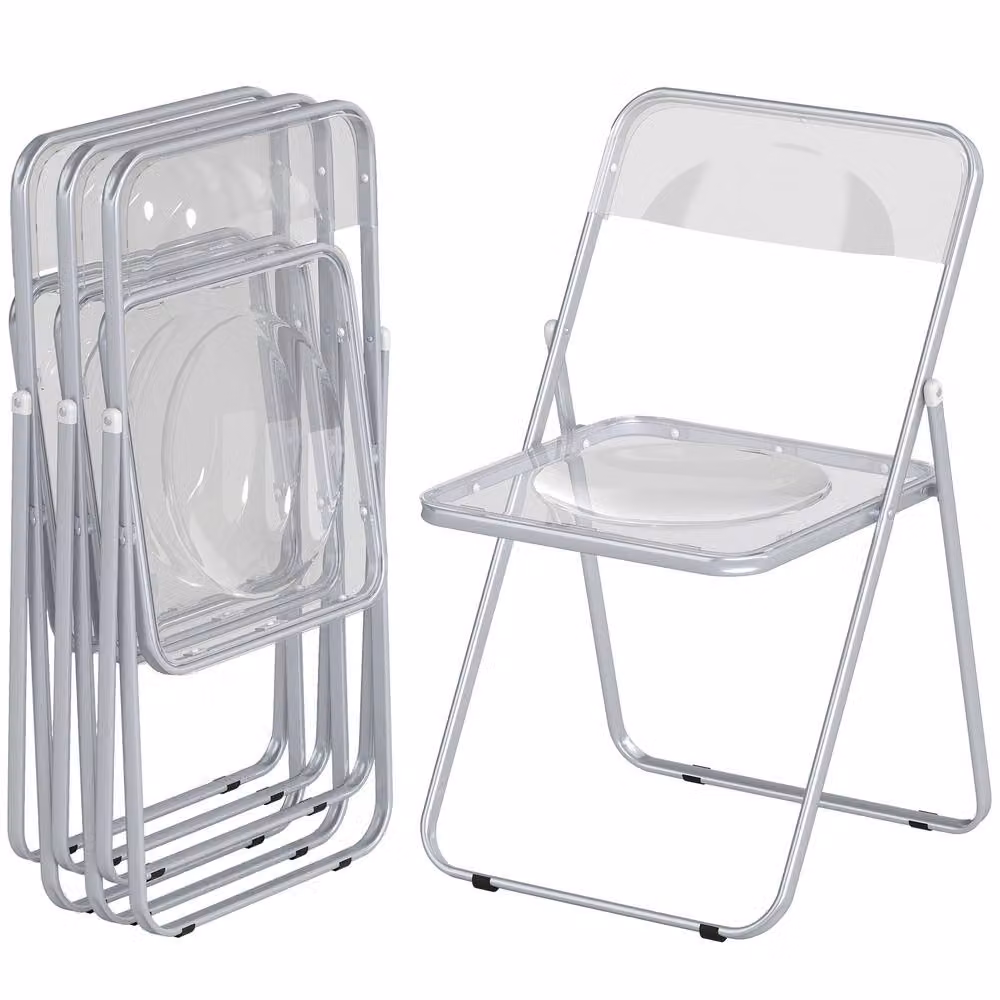 STILVORA Set of 4 Modern Folding Chairs with Transparent Seats and Silver Metal Frames – 2