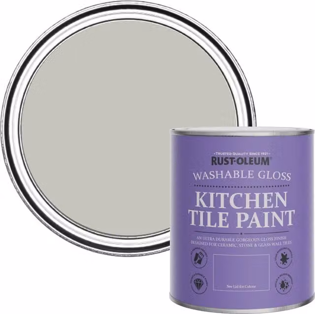 Rust-Oleum Water-Based Kitchen Tile Paint in Gloss Finish, Tyne Fog Grey, 750ml