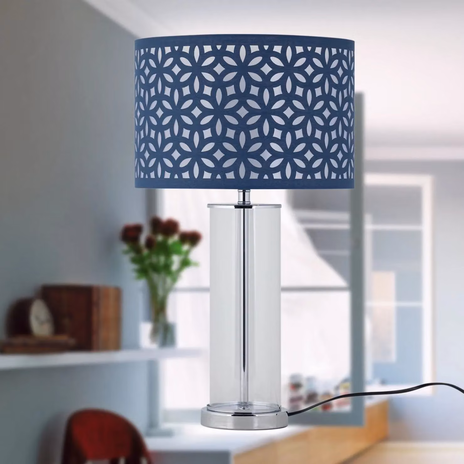 First Choice Lighting Aura Set of 2 Chrome Table Lamps with Blue Shades – 6