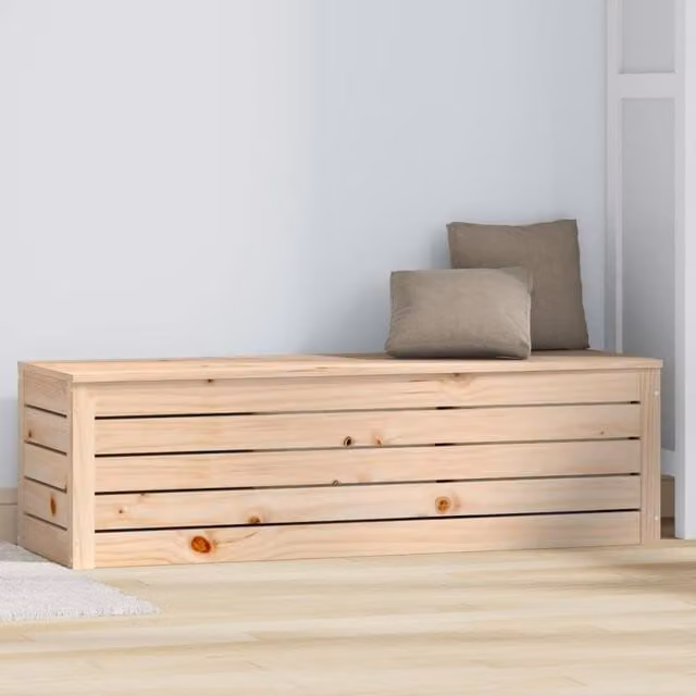 Berkfield Home Natural Pine Solid Wood Storage Box W: 109 cm, D: 36.5 cm, H: 33 cm
