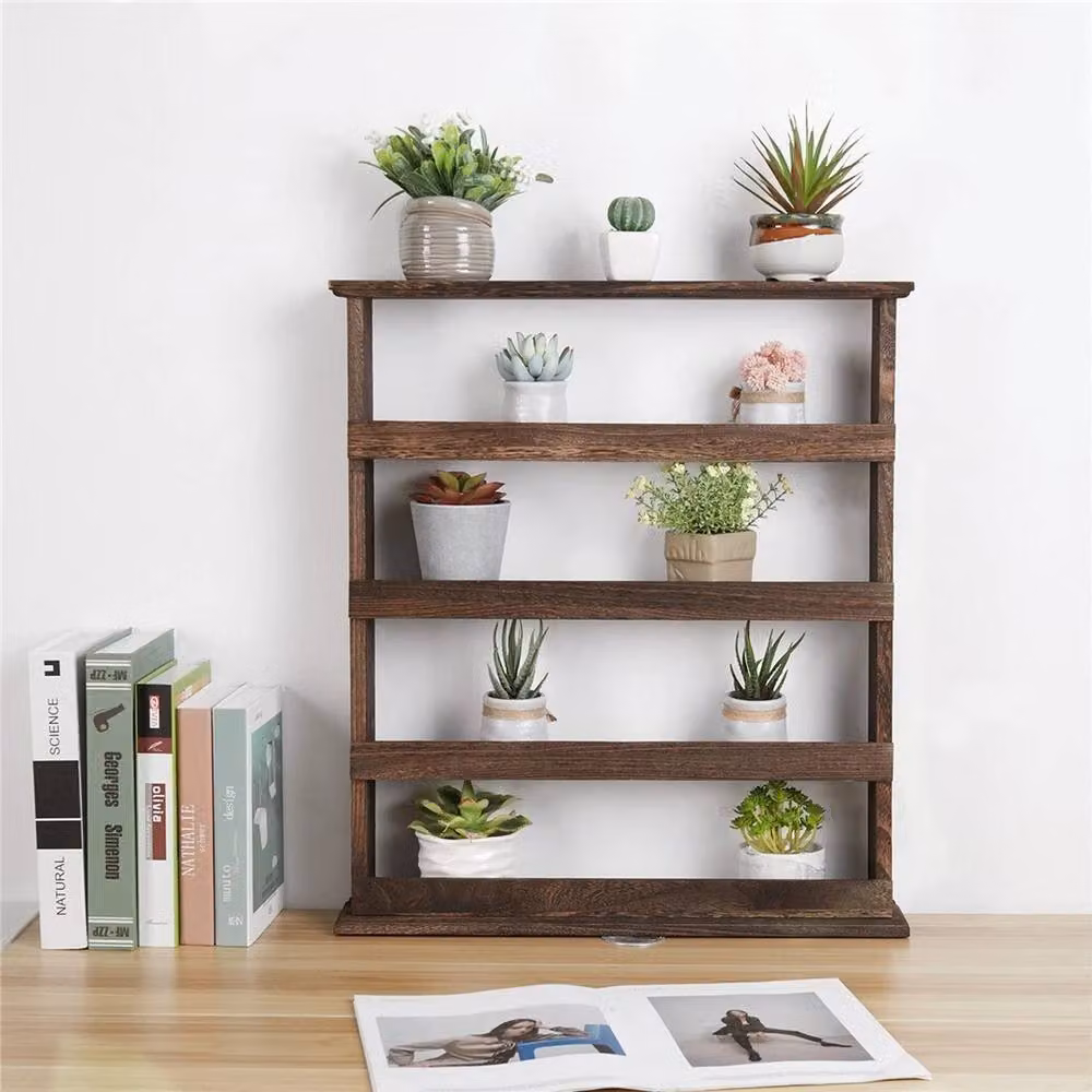 NESTLUNE 4-Tier Rustic Wooden Floating Wall Mounted Display Shelf in Brown, W/D/H: 100 x 100 x 100 cm – 2