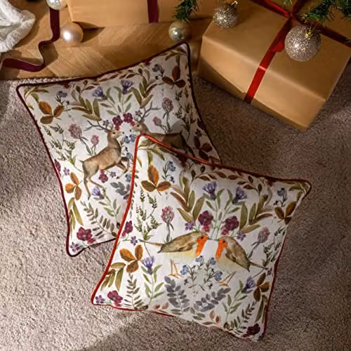 Evans Lichfield Mirrored Robin Watercolour Printed Square Cushion in Orange, W/D/H: 43 x 43 x 43 cm – 2