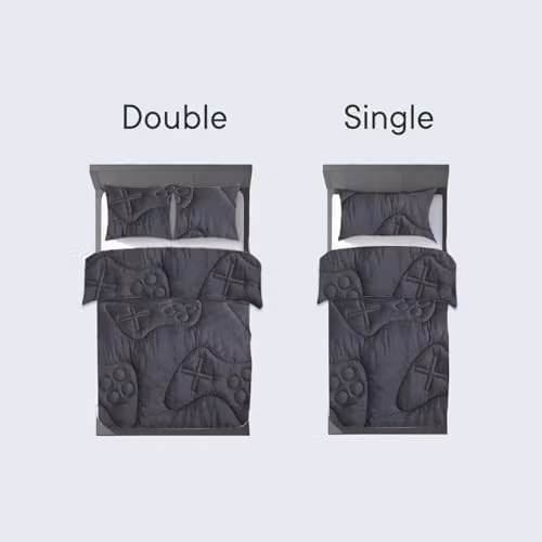OHS Black Gaming Quilted Coverless Duvet and Pillowcase Set, 7.5 Tog Microfibre, Single W/D/H: 135 x 200 cm – 3