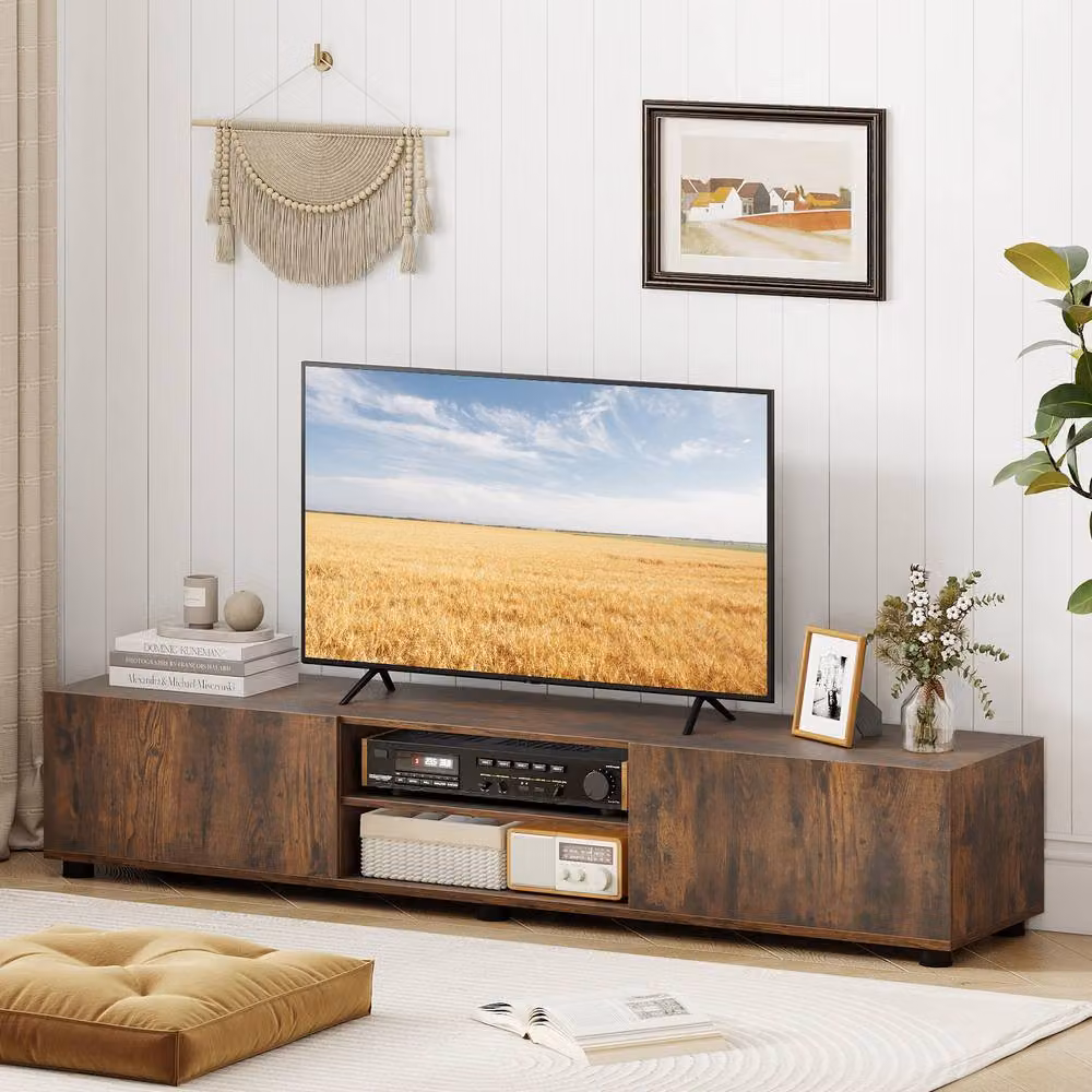 Costway Modern Minimalist TV Stand Entertainment Centre with 2 Doors in Brown – 3