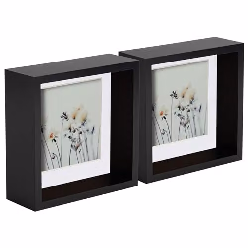 Nicola Spring 5 Piece Black 3D Shadow Box Square Photo Frame Set with White Mounts – 1