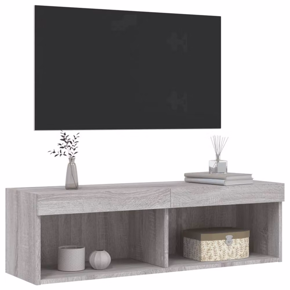 Berkfield Home Modern Grey Sonoma TV Cabinet with LED Lights, W/D/H: 100 x 30 x 30 cm – 5