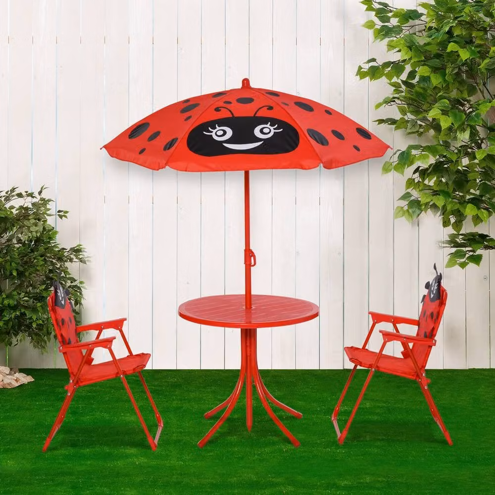STILVORA Kids Metal Patio Set with Parasol in Red – 3