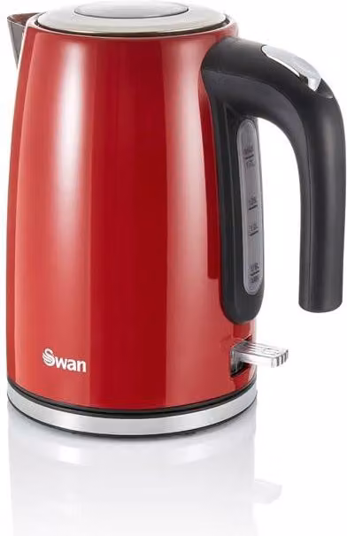 Swan Townhouse 1.7L 2200W Quick Boil Stainless Steel Kettle in Red with Auto Shut-off – 1