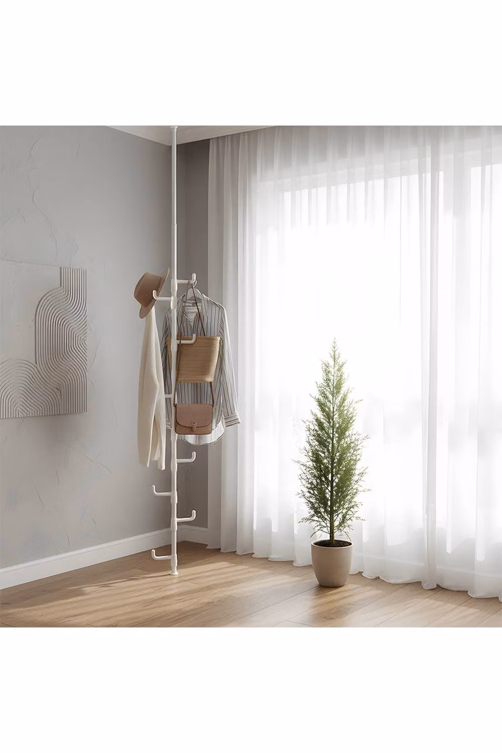 Living and Home No-Drill Adjustable Floor-to-Ceiling Metal Coat Stand in White – 2