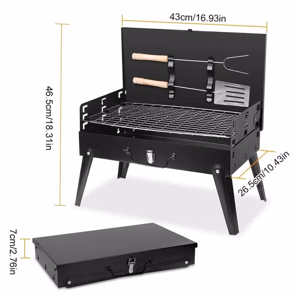 FLAVORA Portable Foldable Charcoal BBQ Grill in Black, Tabletop Metal Design, W: 100 cm, D: 15 cm, H: 15 cm – 3
