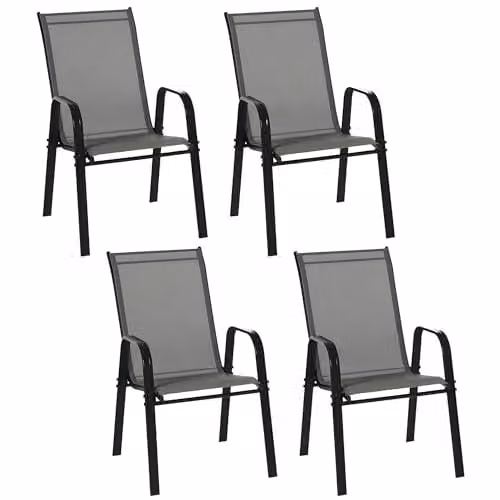 Outsunny Set of 4 Stackable Garden Dining Chairs with High Backrests in Matt Grey – 1