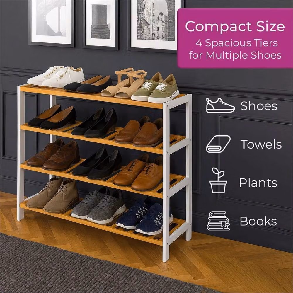 Nordara 4-Tier Bamboo Shoe Rack in White for Hallway Storage – 3