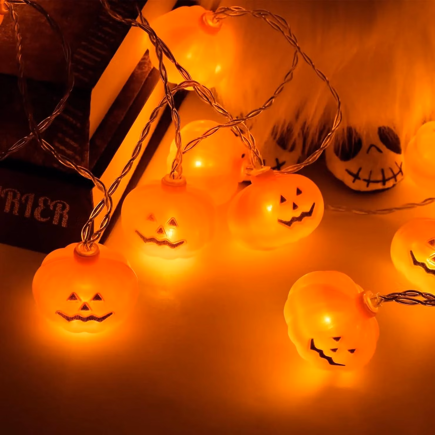 Garwarm Spooky Pumpkin 20 LED Waterproof Battery Operated Halloween String Lights in Orange – 6