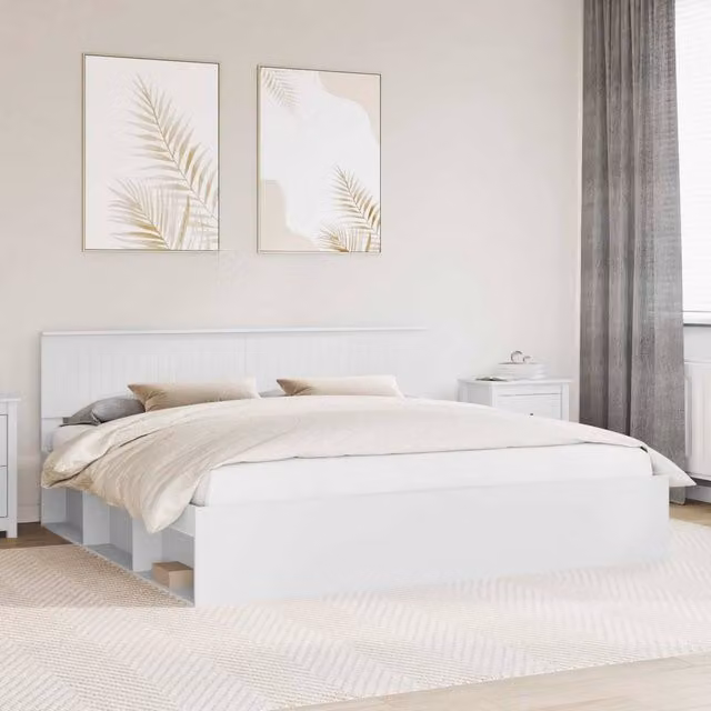 Berkfield Home Modern Bed Frame with Headboard in White, Pine and Engineered Wood, 200 x 200 cm