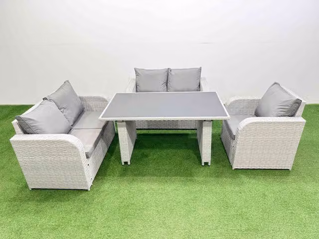 Fimous 5 Seater Love Sofa Patio Furniture Set in Light Grey