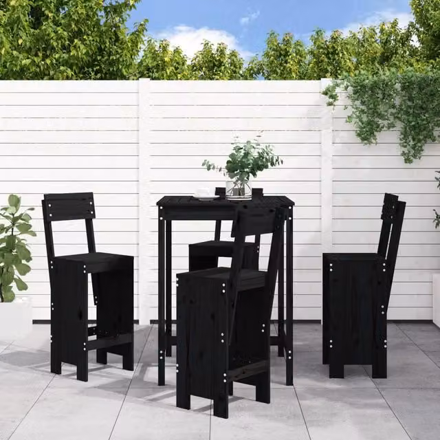 Berkfield Home 5 Piece Garden Bar Set in Black Solid Pine Wood