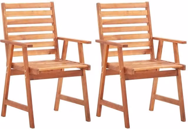 Berkfield Home Set of 2 Brown Solid Acacia Wood Outdoor Dining Chairs – 1