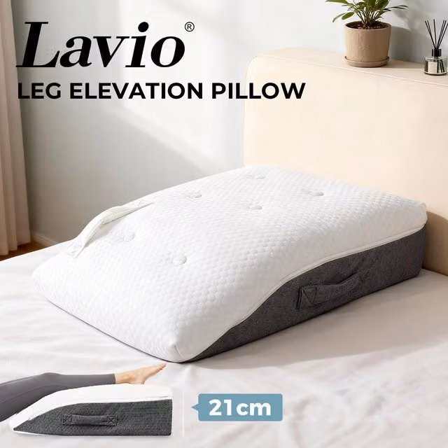 Lavio Breathable Gel Foam Wedge Leg Elevation Pillow in White and Grey, W/D/H: 60 x 45 x 21 cm