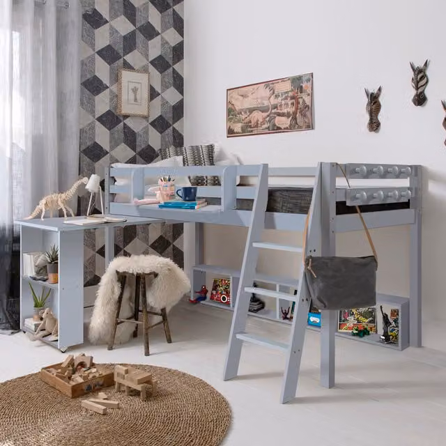 Noa & Nani Moro Grey Midsleeper Cabin Bed with Pullout Desk and Shelving Package
