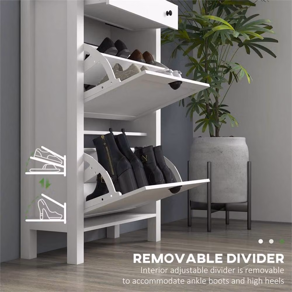 VOGREX White Narrow Wall Mounted Shoe Cabinet with 2 Tilting Compartments and Internal Shelves – 3