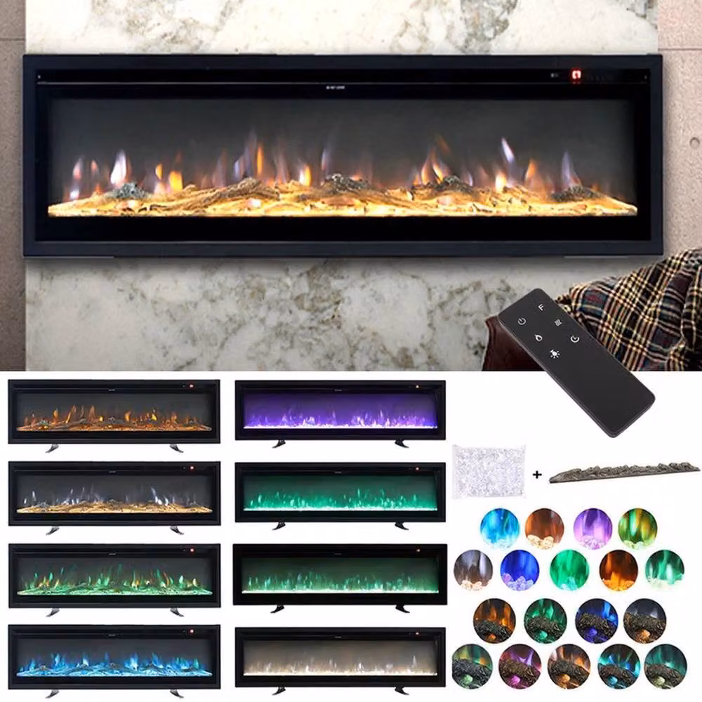 FORGEVIO 50-inch Wall Mounted LED Fireplace with 9 Colour Options in Black – 4