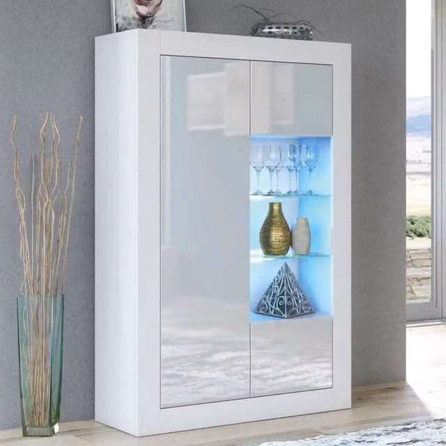 FORGEVIO Modern White Sideboard Cabinet with High Gloss Fronts and Integrated Lighting – 1