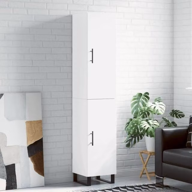 Berkfield Home White Matt Highboard with Hinged Doors and Internal Shelves, W/D/H: 34.5 x 34 x 180 cm – 1