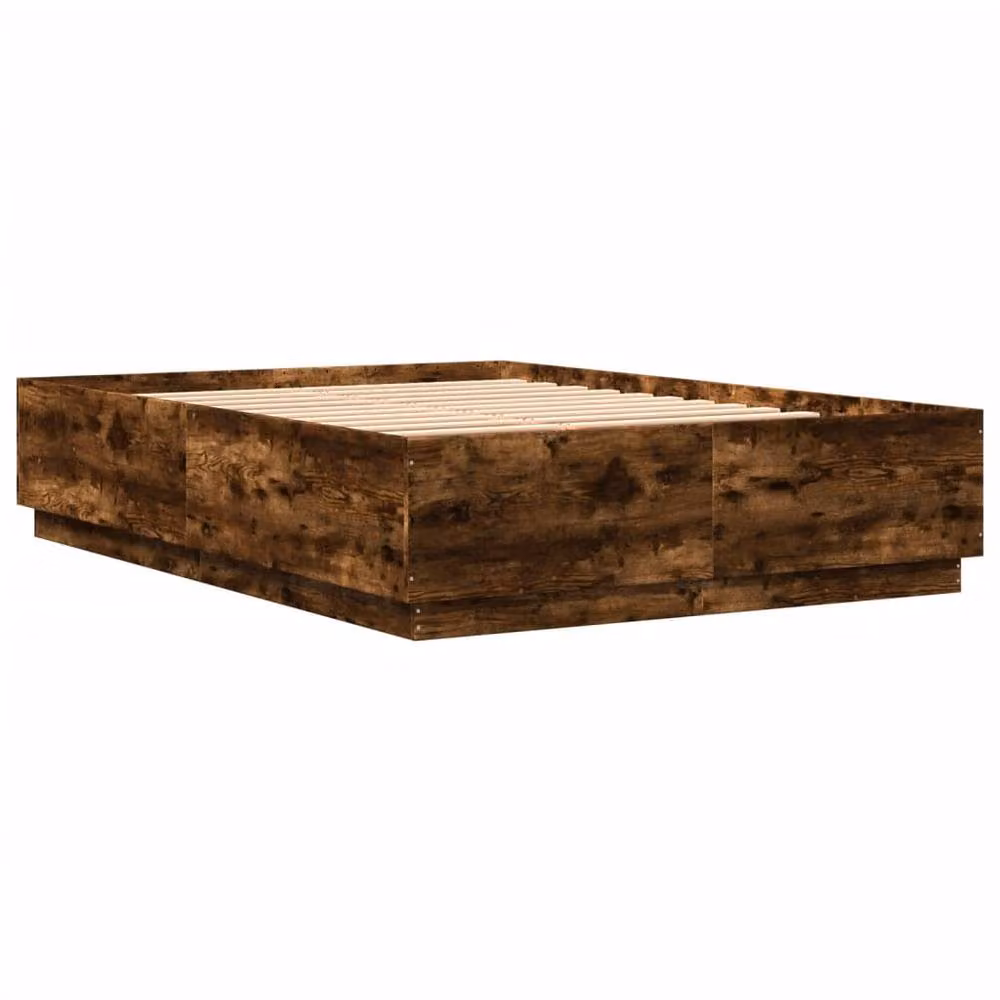 Berkfield Home King Size Bed Frame in Smoked Oak Brown with LED Under-Bed Lighting and USB Charging Ports, W/D/H: 150 x 200 cm – 3