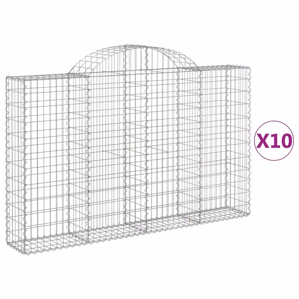 Berkfield Home Arched Gabion Baskets, 10 Piece Set, Silver Galvanised Steel, W: 200 cm, D: 30 cm, H: 120-140 cm – 2