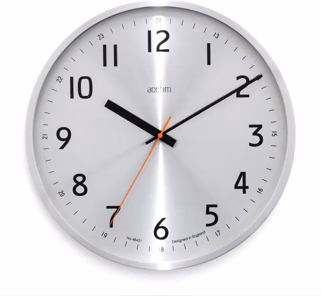 Acctim Klar Silent Sweep Quartz Wall Clock in Metallic Silver, Diameter: 40 cm