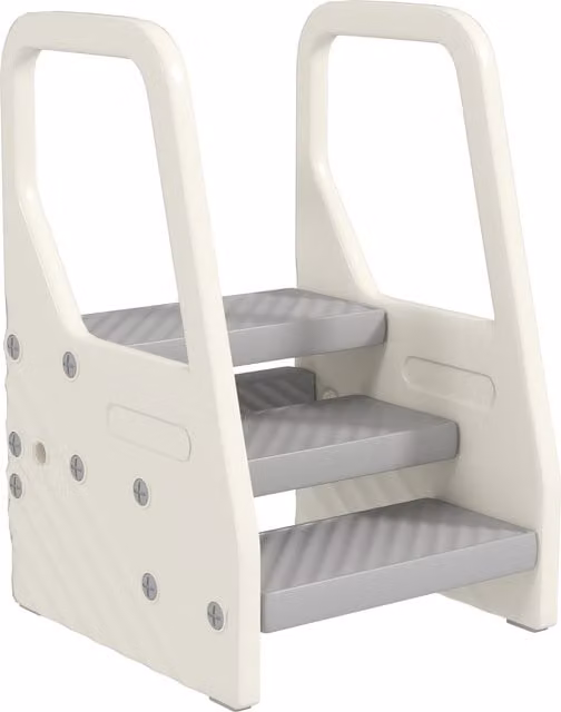 AIYAPLAY Adjustable 3 Step Toddler Tower with Handles and Non-slip Surface, Grey