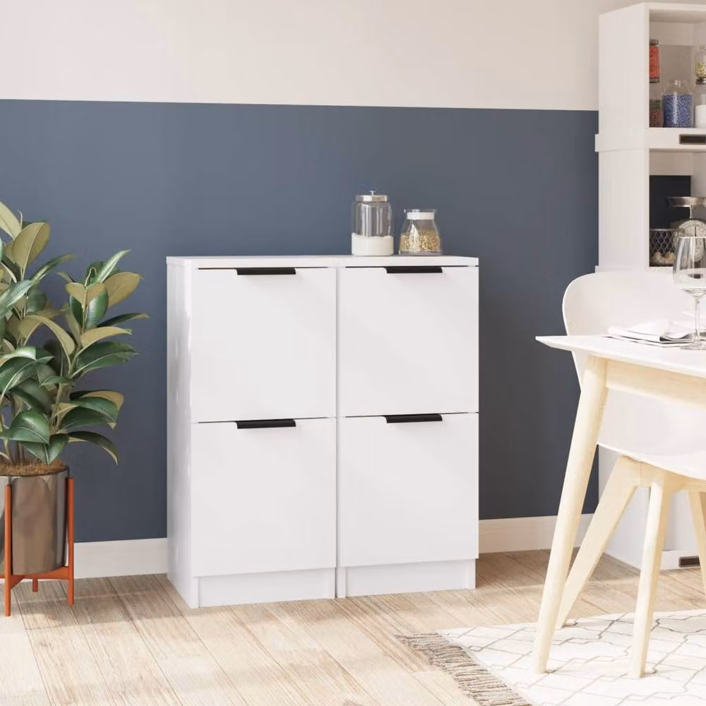 Berkfield Home Set of 2 White Minimalist Sideboards in Matt MDF, W/D/H: 30 x 30 x 70 cm – 2