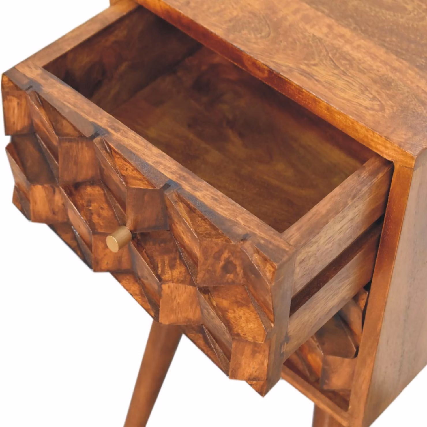 Aosom UK Solid Mango Wood Mini Cube Bedside Table with 2 Drawers, Brown, W/D/H: 31 x 30 x 62 cm – 3