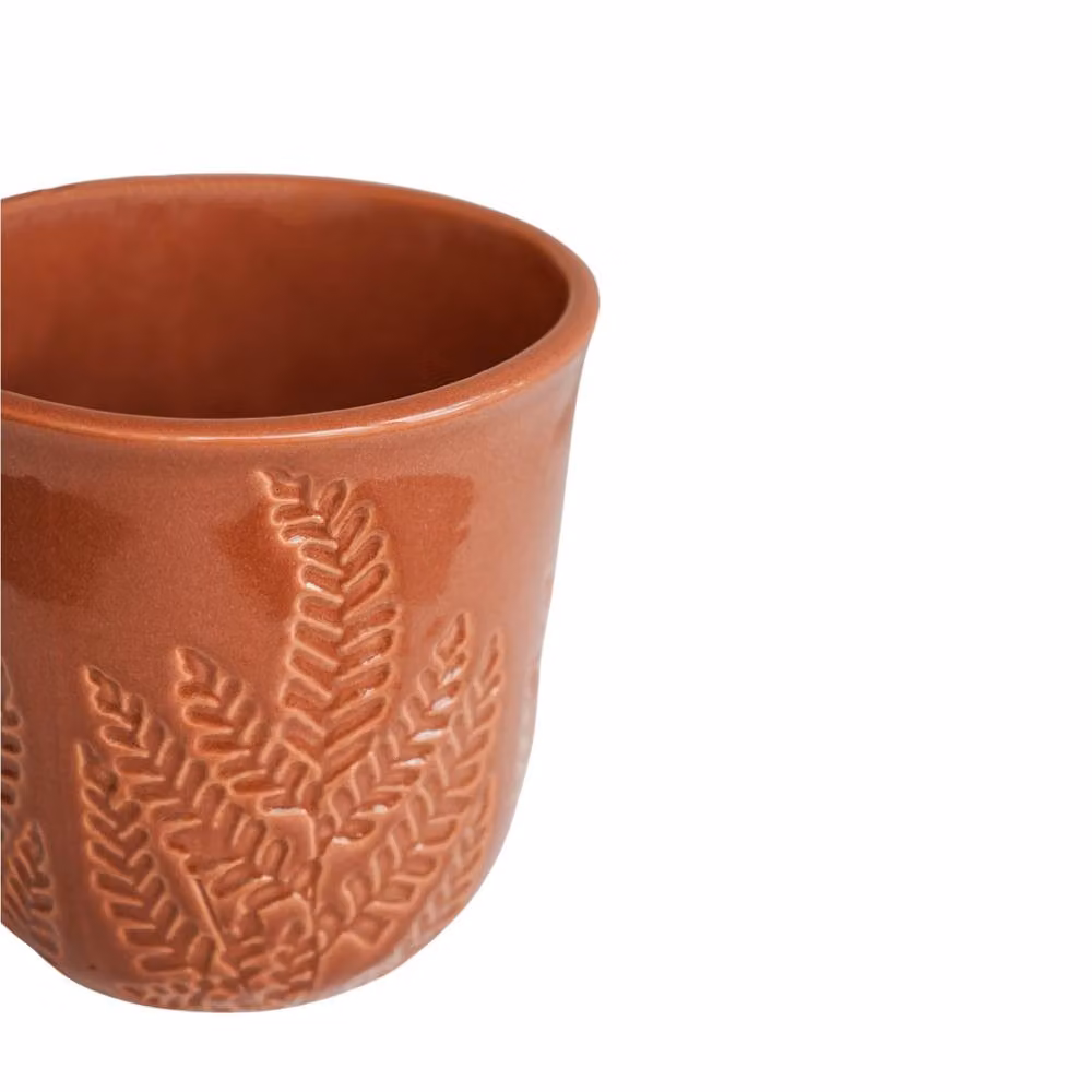 Ivyline Kew Embossed Fern Ceramic Planter in Orange, H17 x D18 cm – 3