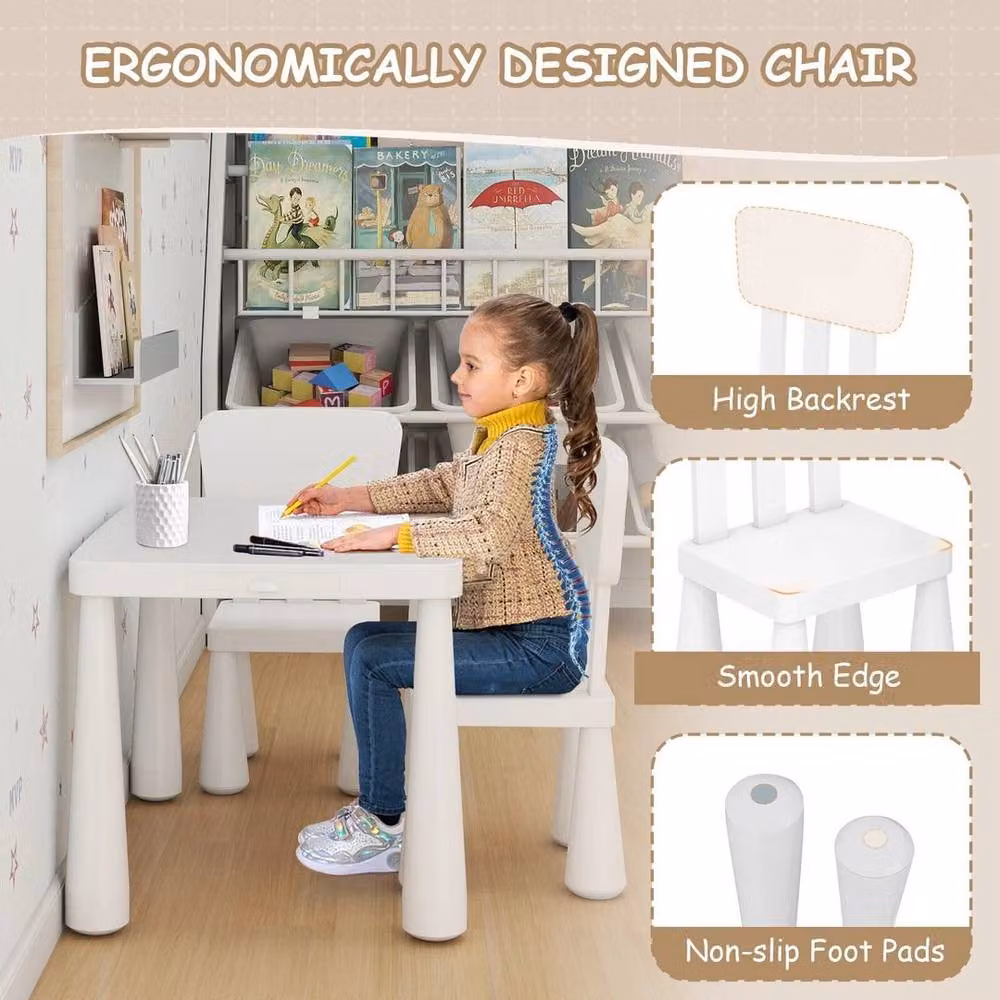FLAVORA Adjustable Childrens Table and 2 Chair Set in White, W: 100 cm x D: 60 cm – 2