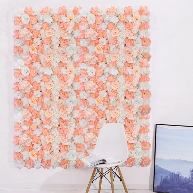 Livingandhome Red and Pink Artificial Rose Flower Wall Decoration Panel for Wedding, Party and Birthday Backdrop