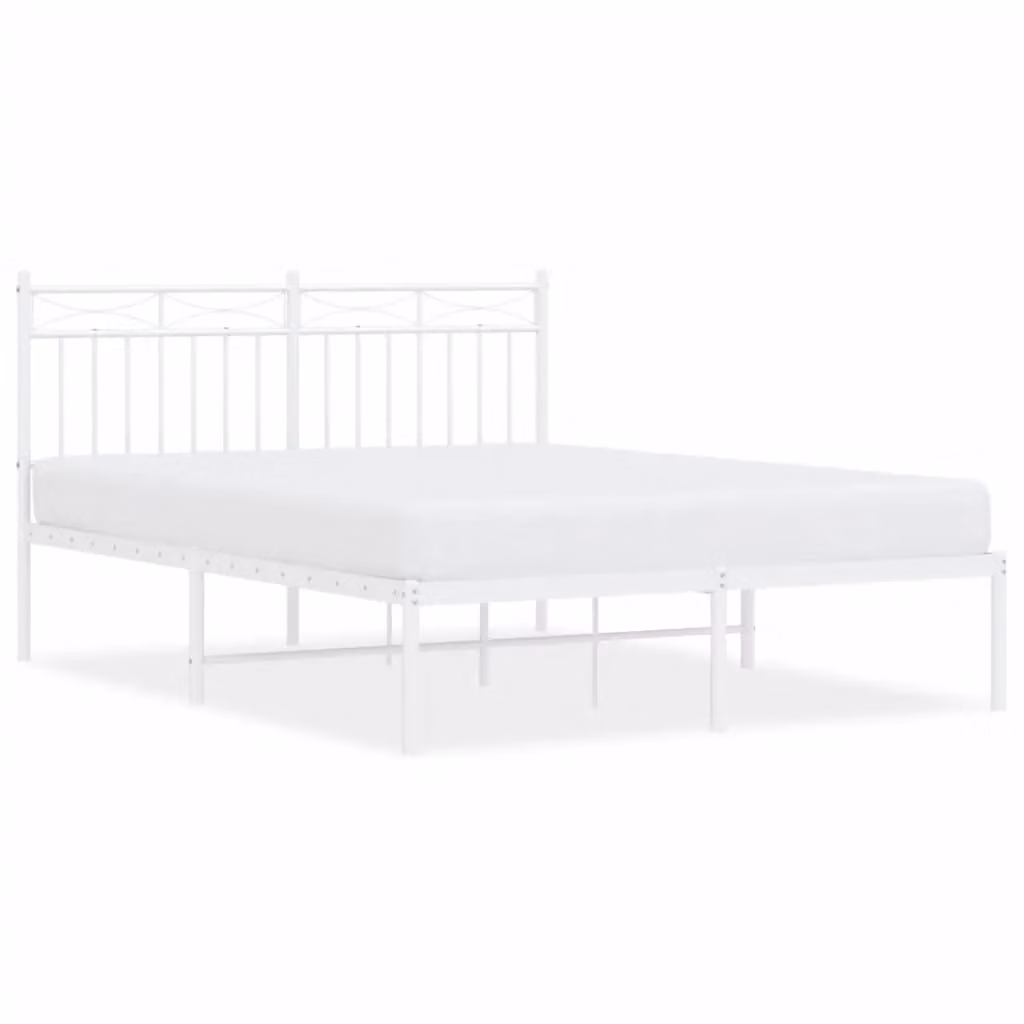 Berkfield Home Metal Bed Frame with Headboard, White, W: 140 cm, L: 200 cm – 2