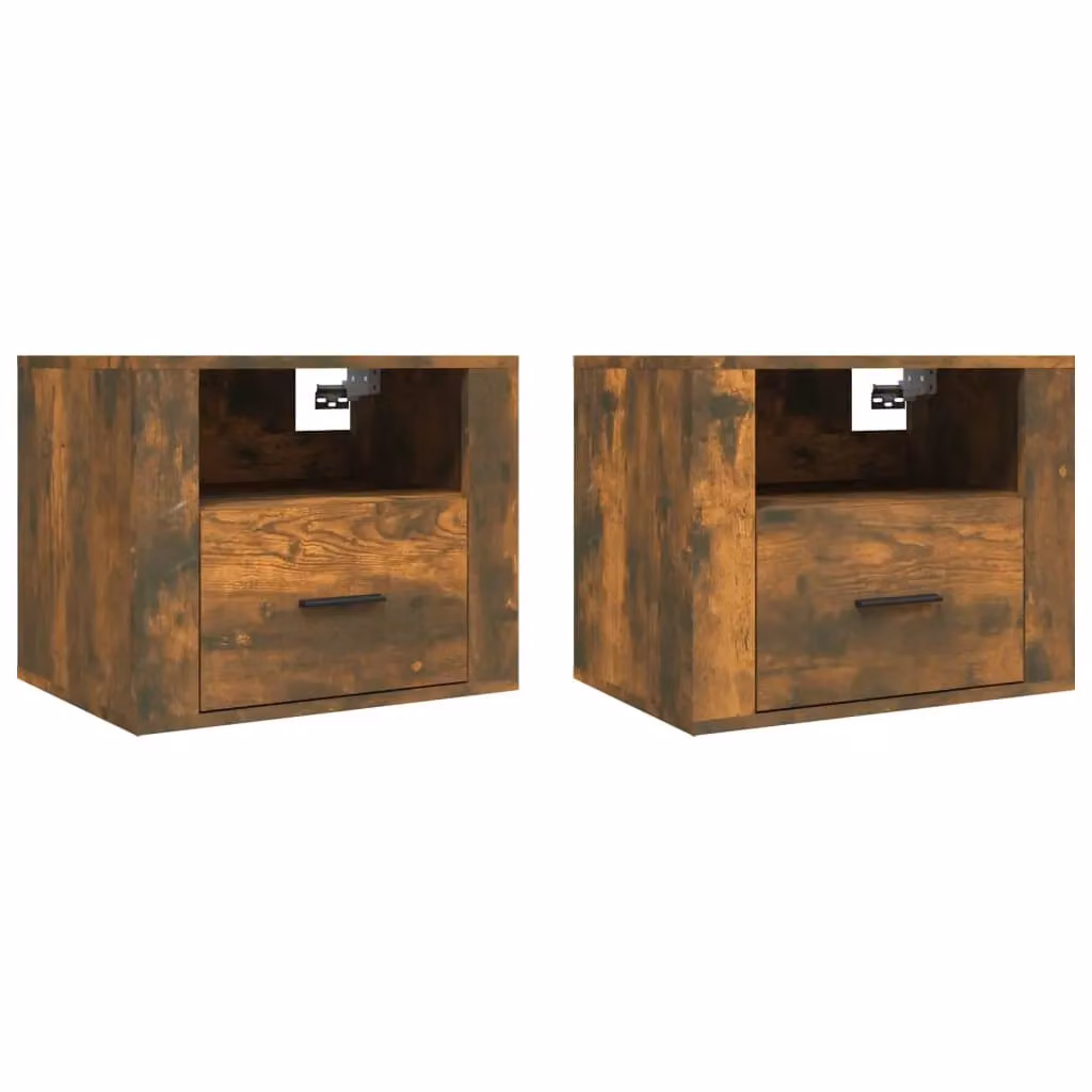 Berkfield Home Set of 2 Wall-mounted Bedside Cabinets in Smoked Oak Brown, W/D/H: 50 x 36 x 40 cm – 2