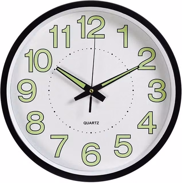 FLAVORA Black Luminous Silent Analog Wall Clock with Night Light, W/D/H: 100 x 100 x 30 cm