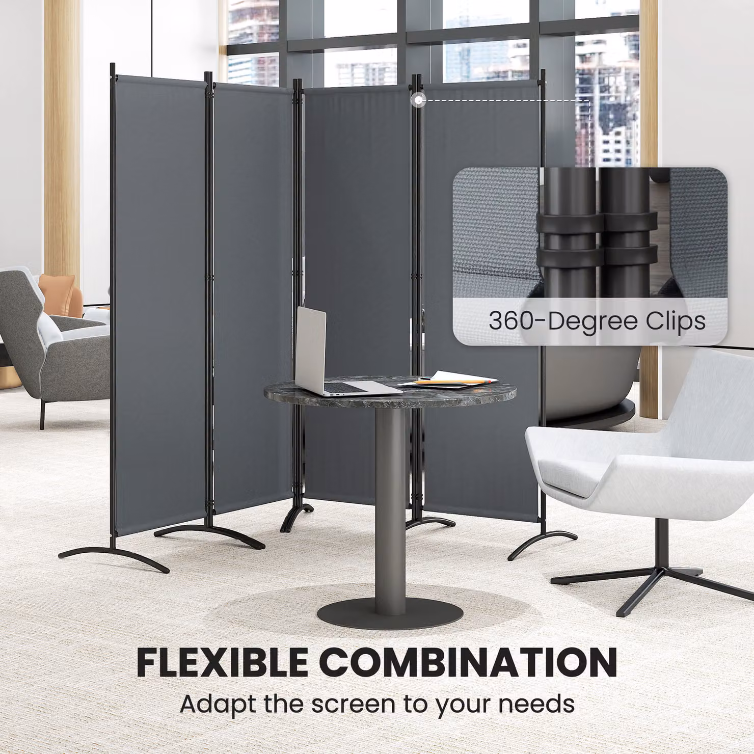 Outsunny 4 Panel Folding Garden Privacy Screen, Dark Grey Freestanding Metal Paravent, Height: 170 cm – 3