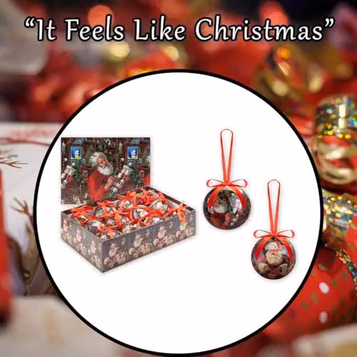 VFM e-Store Santa's Workshop Christmas Bauble Set, 12 Piece Multicolour Round Hanging Ornaments, Diameter: 7.5 cm – 7