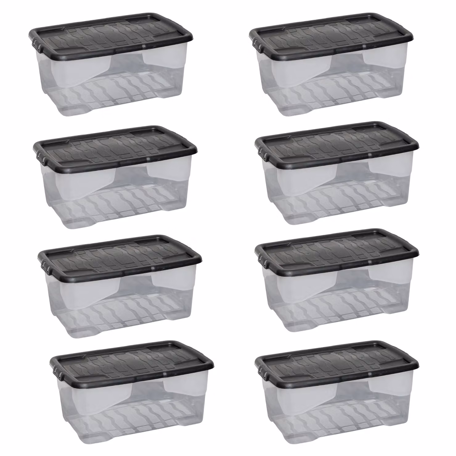 Samuel Alexander Set of 8 Stackable and Nestable 42L Clear Plastic Storage Boxes with Black Lids – 6