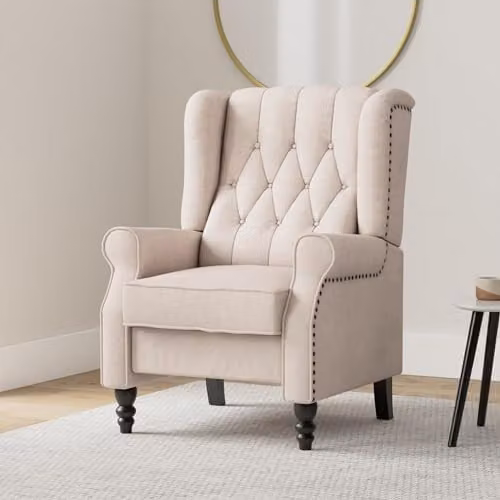 More4Homes Althorpe Wing Back Recliner Armchair in Grey and Beige Fabric and Synthetic Leather, W/D/H: 82 x 78 x 105 cm – 2