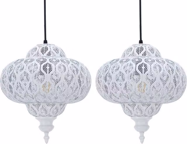 First Choice Lighting Lucero Set of 2 White Moroccan Easy Fit Round Pendant Shades – 1